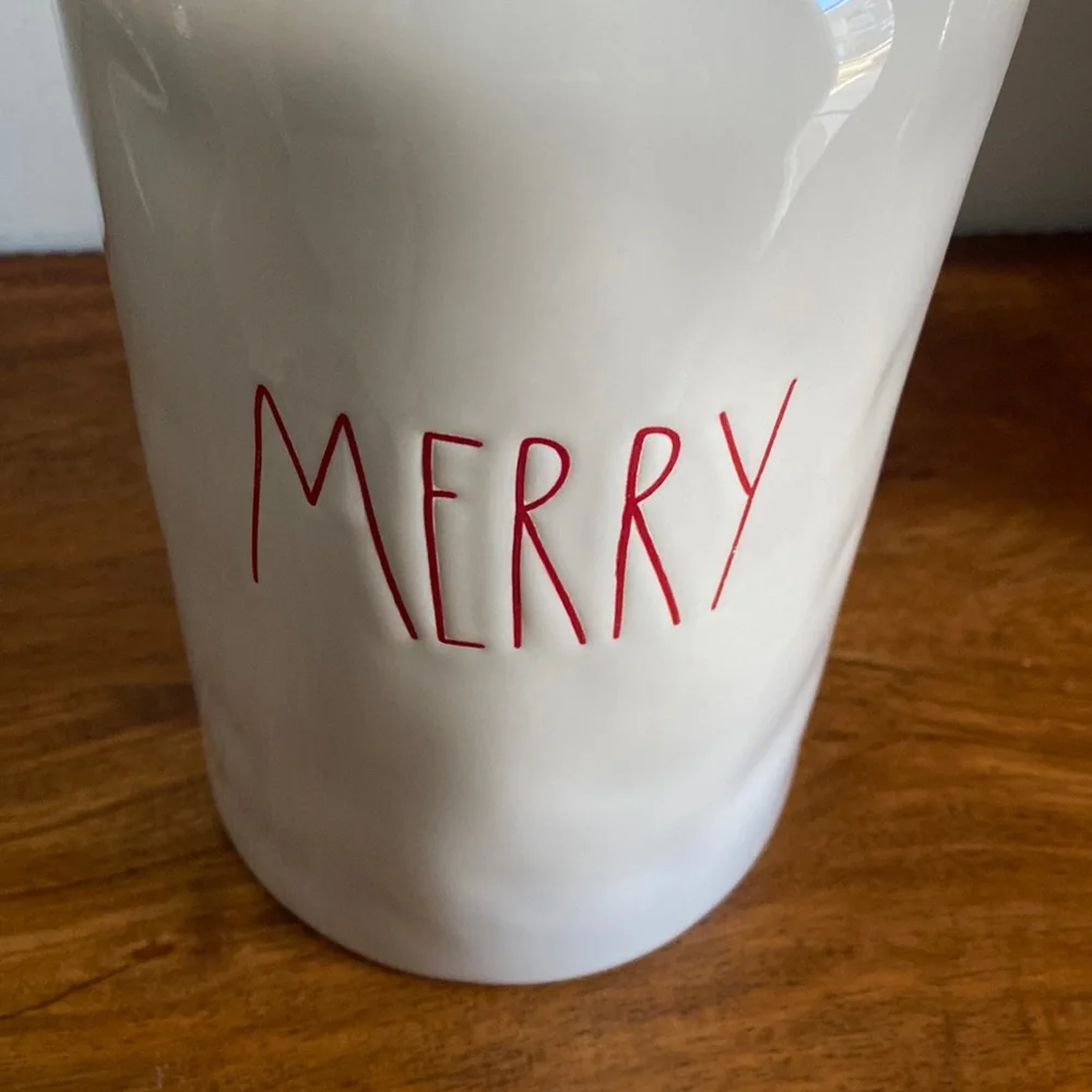 New Rae Dunn Merry Christmas Ceramic Canister Jar White Red LL